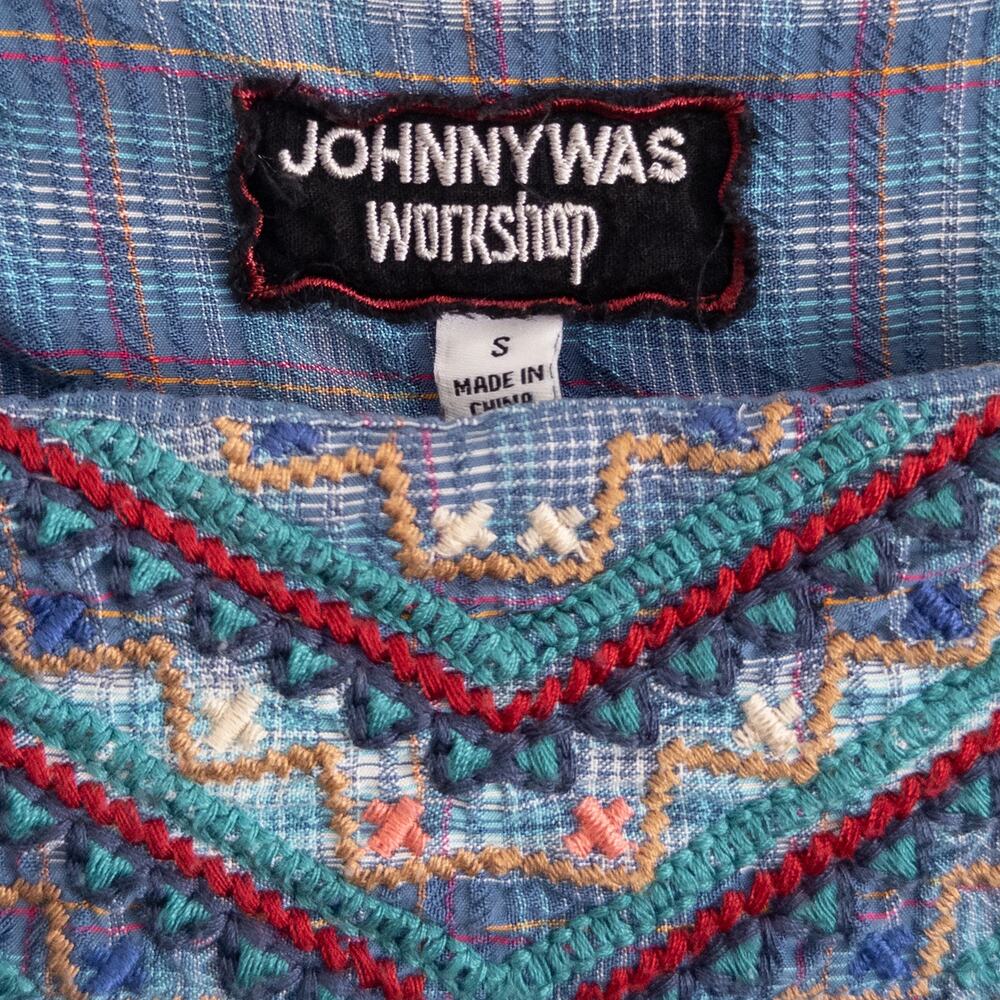 Johnny Was Workshop Aimee Embroidered Floral and Plaid Pattern Top Size Small - Picture 6 of 9